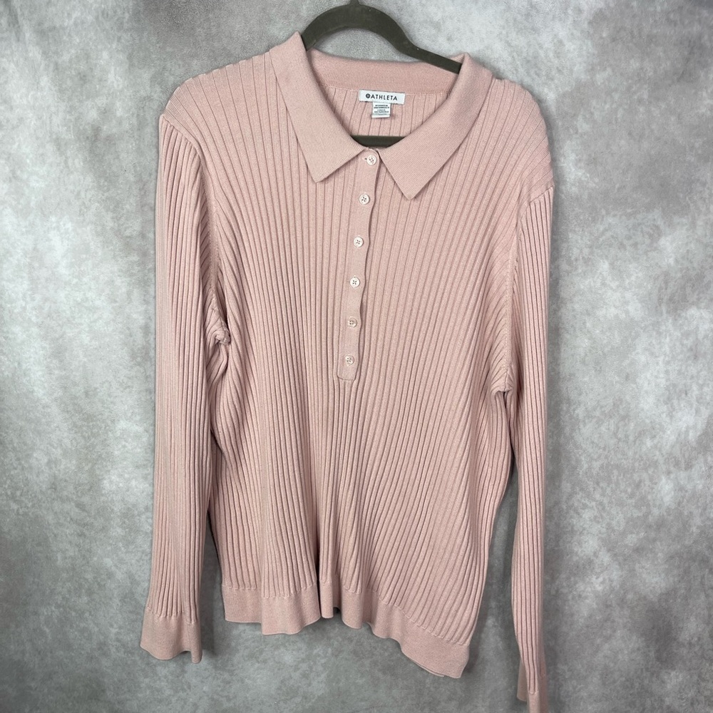 Athleta Sweet Bay Henley Ribbed Sweater Top In Orchid Pink Women's Size 3X